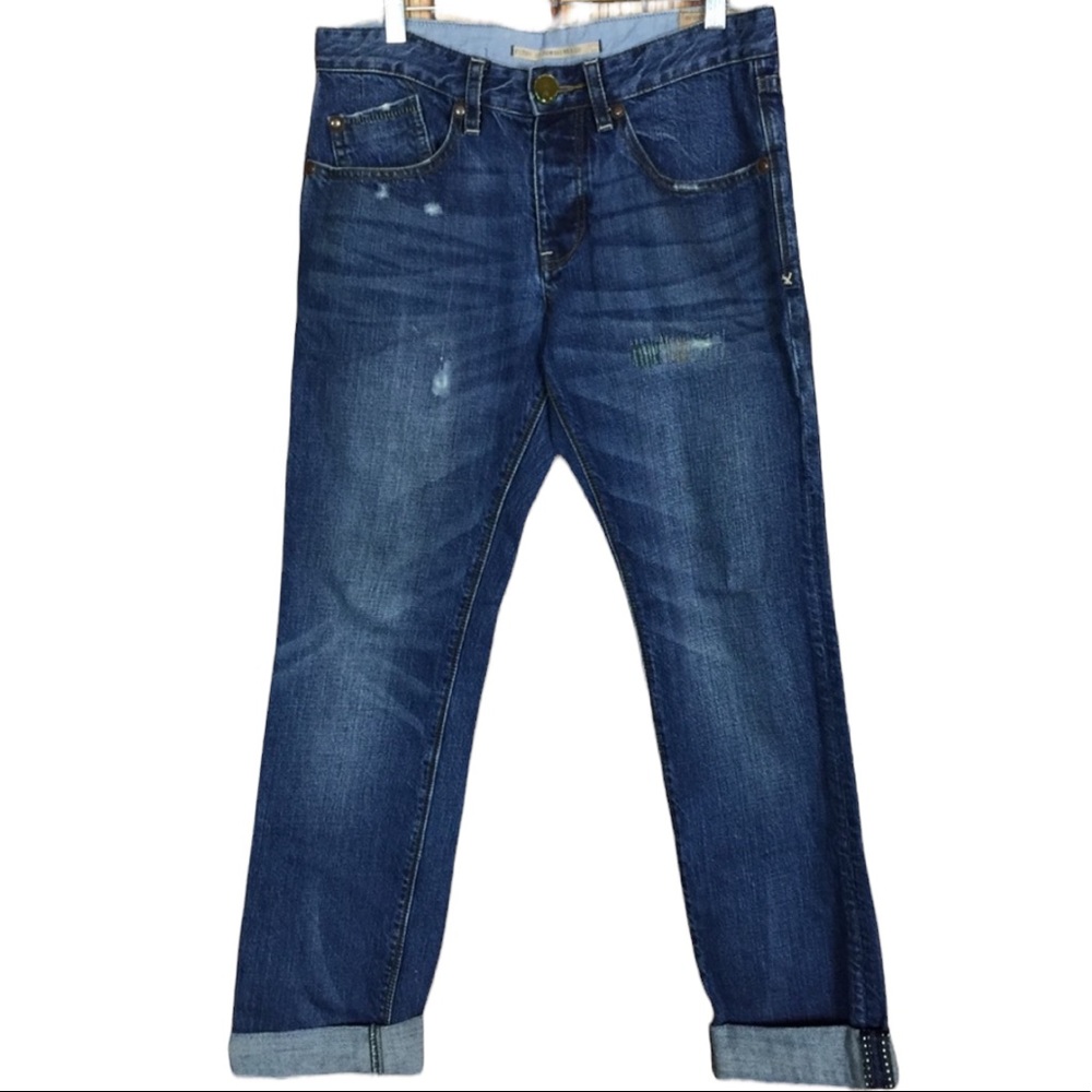 Cohesive & Co Unique Skull Button 31R Distressed Selve Edge Cuff Jeans Denim Key